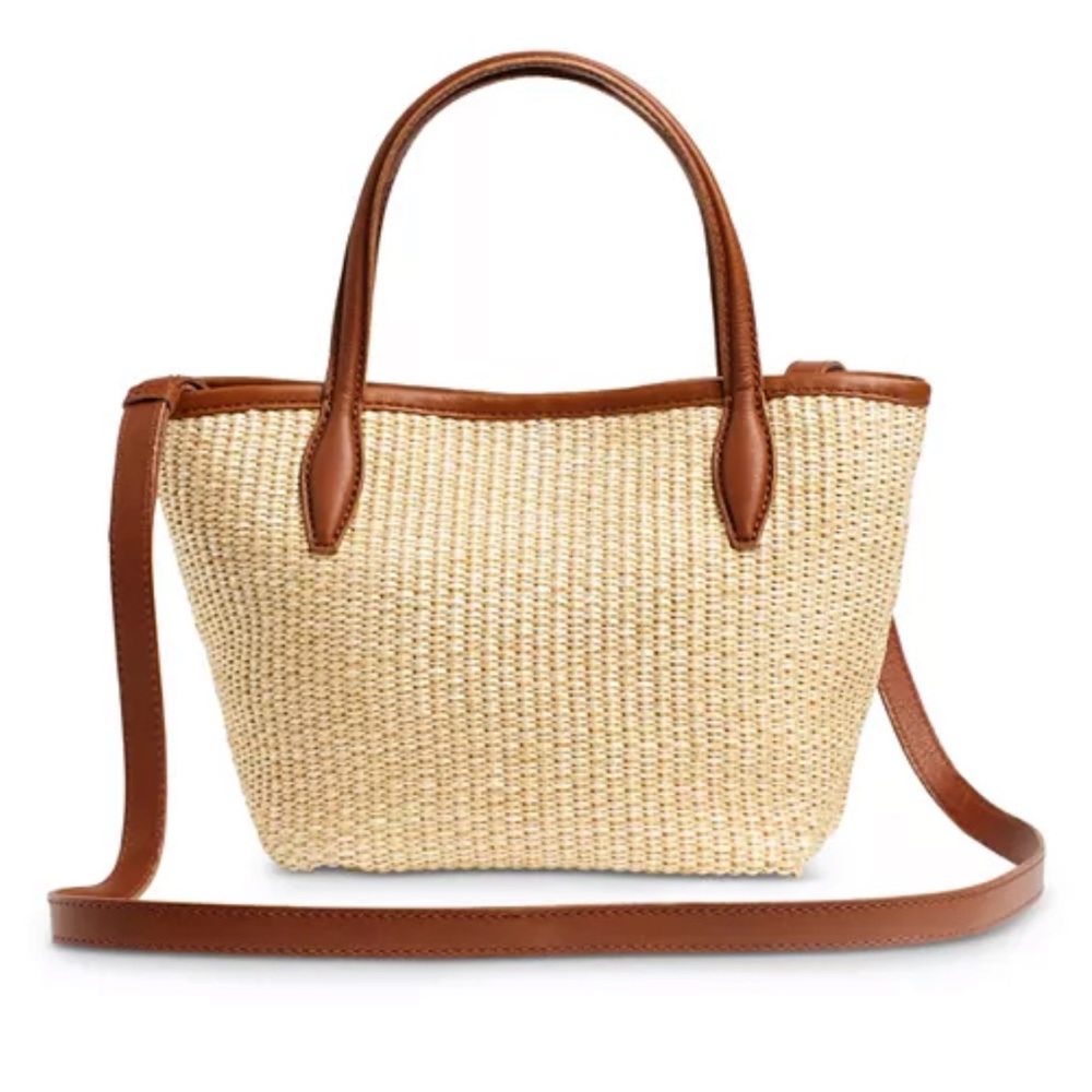 NWT Madewell Mini Shopper Tote in Leather-Trimmed Straw